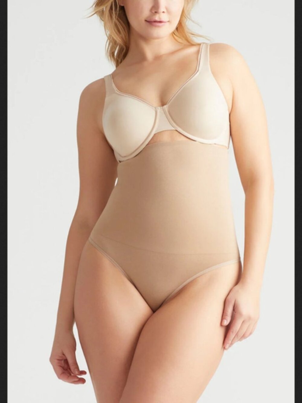 NWT Plus Size Yummi High Waist Seemless Shaping Thong YT5-341 1X-2X in ALMOND